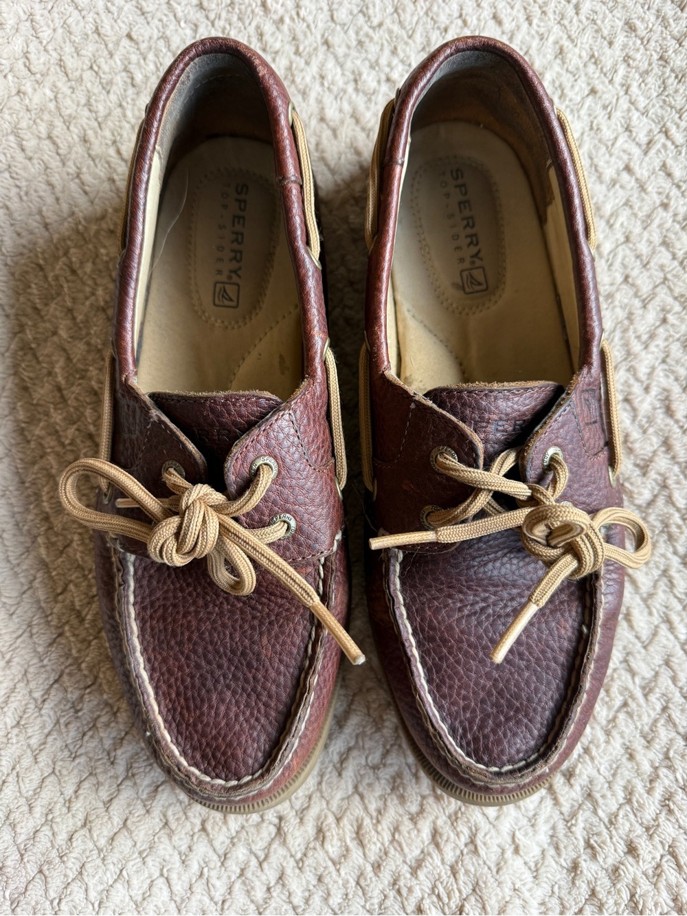 Sperry Brown Leather Moc Toe Boat Shoes with Tan Laces